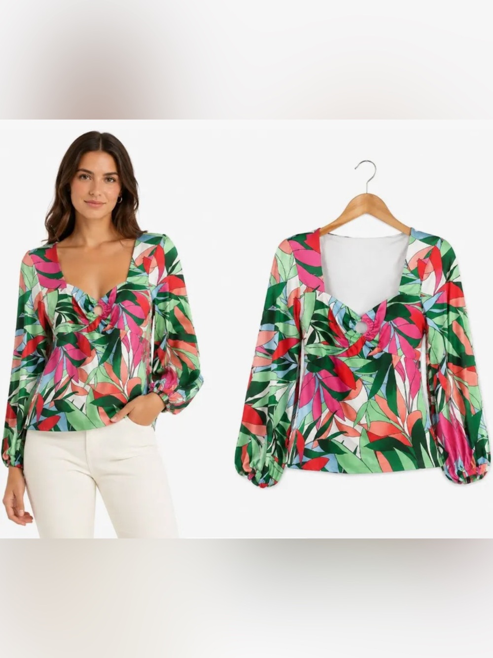 Boston Proper Palma Rainforest Sweetheart
Ring Knit Top multicolor size S fit L